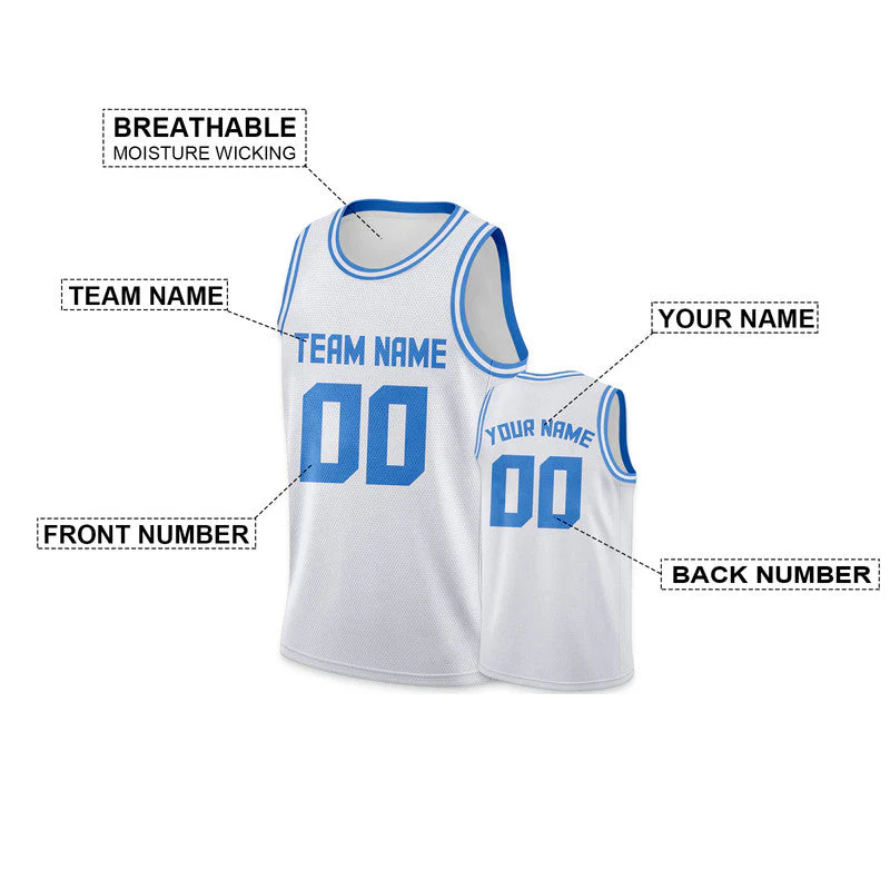 Custom White Powder Blue Round Neck Rib-Knit Basketball Jersey