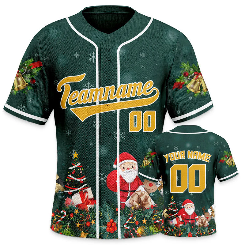 Christmas Day Custom Kelly Green Gold-White Santa Claus Authentic Baseball Jersey