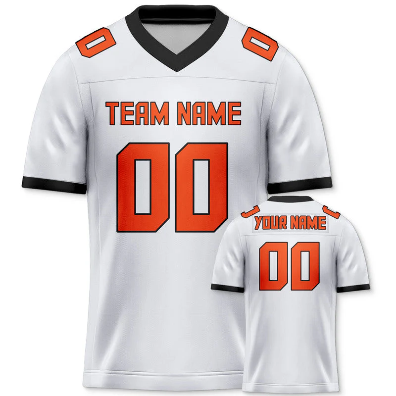 Custom White Orange-Black Mesh Authentic Football Jersey