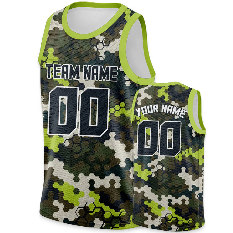 Custom Camo Balck-Neon Green Polygon Authentic Salute To Service Basketball Jersey