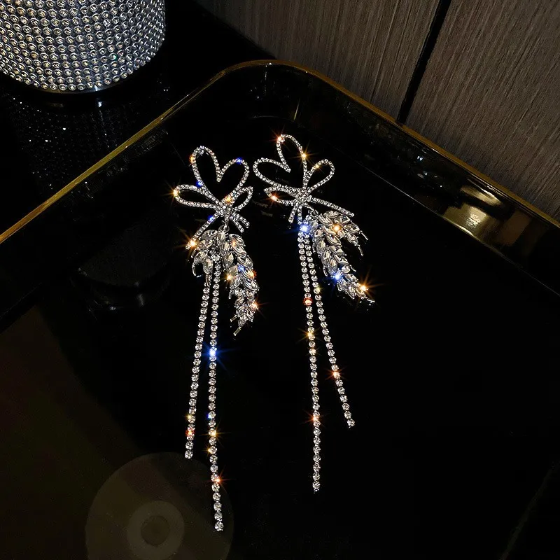 Tassel Heart Rhinestone Earrings