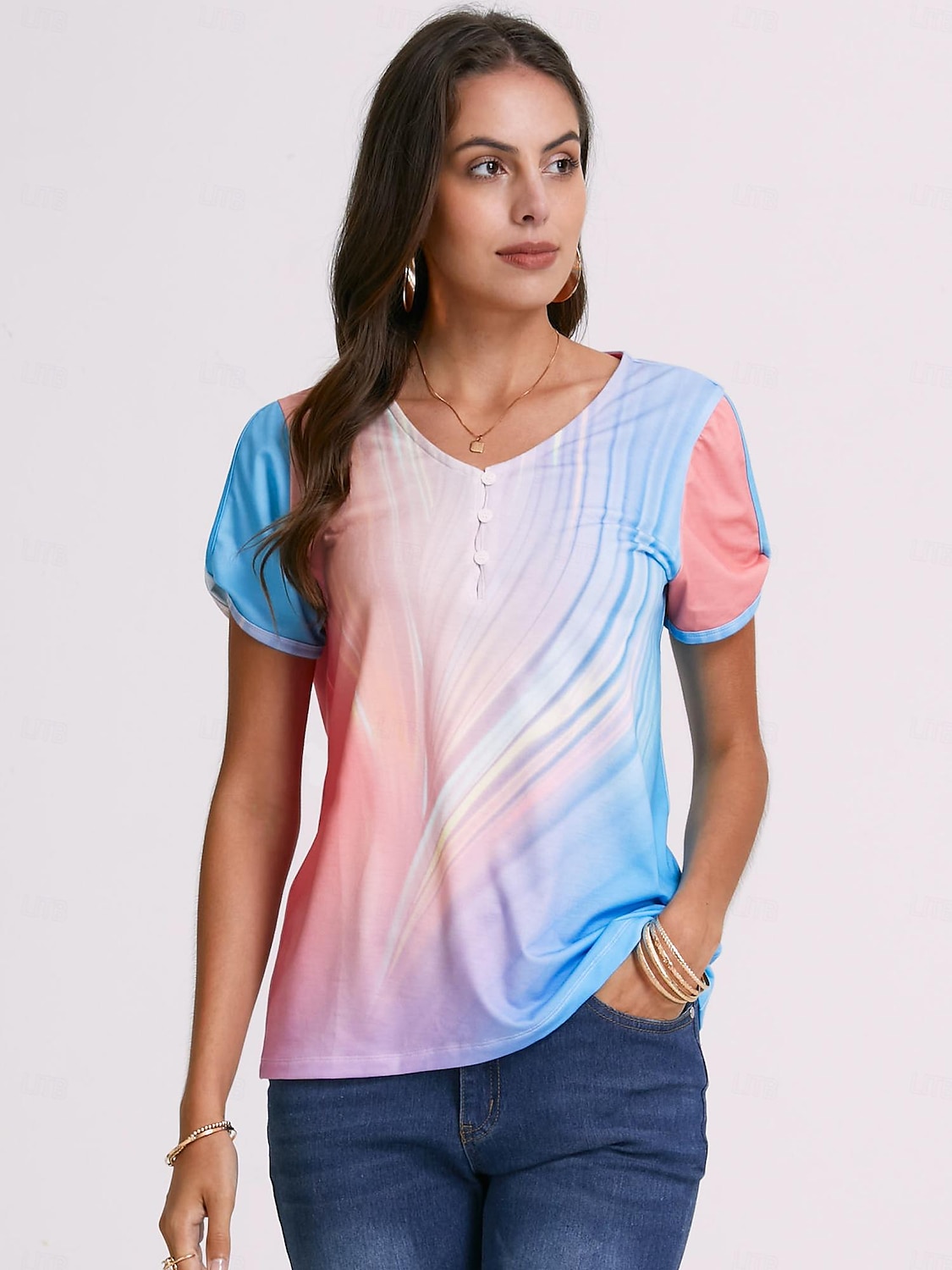 Ombre Button Cut Out Tee